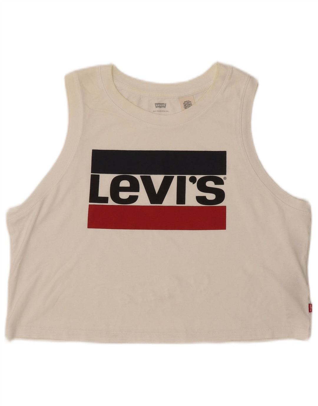 LEVI'S Womens Crop Graphic Vest Top UK 16 Large Off White Cotton