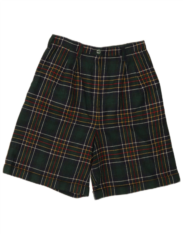 VINTAGE Womens High Waist Casual Shorts W28 Medium Green Plaid