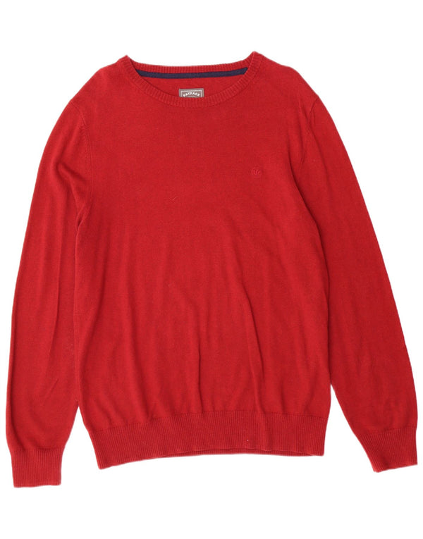 FAT FACE Mens Boat Neck Jumper Sweater Large Red Cotton