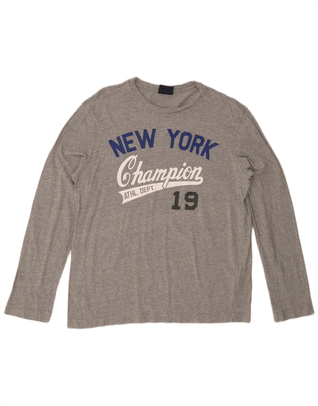 CHAMPION Mens Graphic Top Long Sleeve Large Grey Cotton
