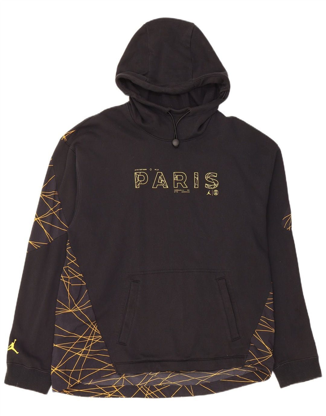 JORDAN Mens Paris Graphic Loose Fit Hoodie Jumper Large Black Geometric