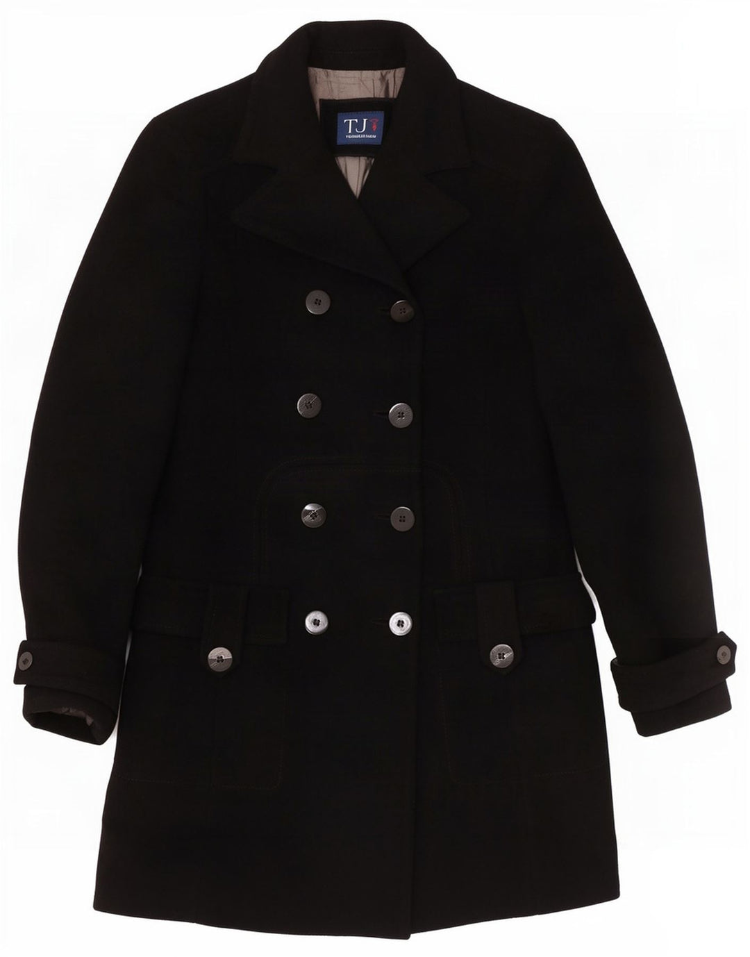 Trussardi Jeans Womens Double Breasted Coat IT 42 Medium Black Wool