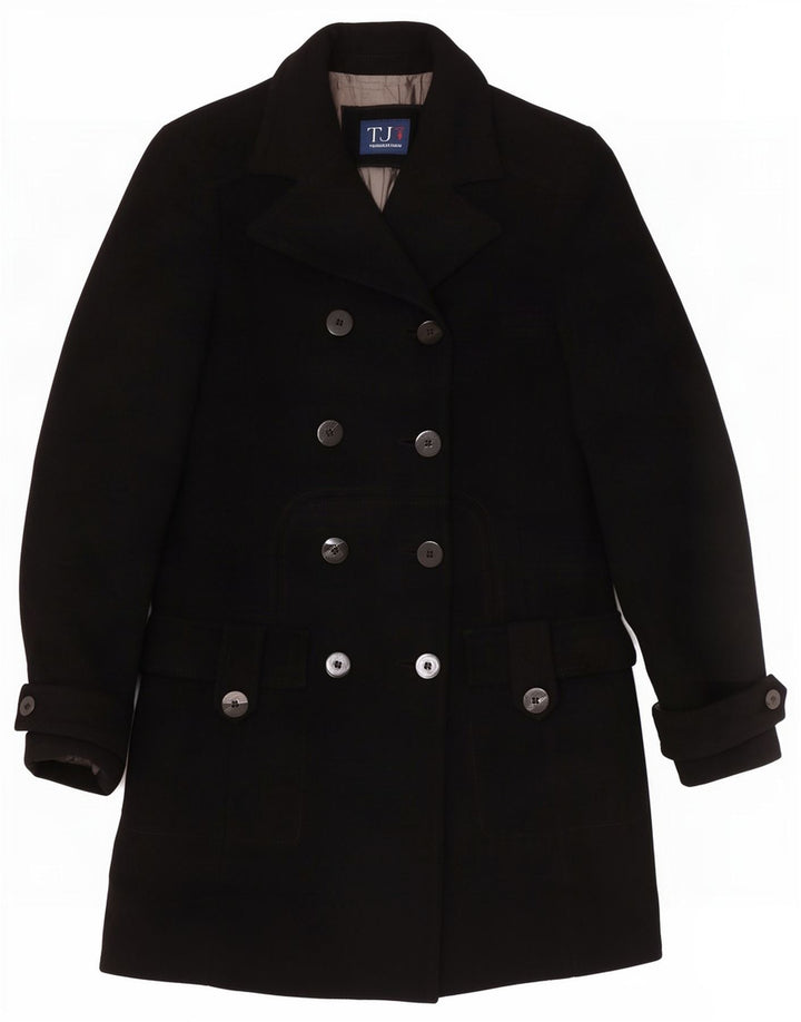 Trussardi Jeans Womens Double Breasted Coat IT 42 Medium Black Wool