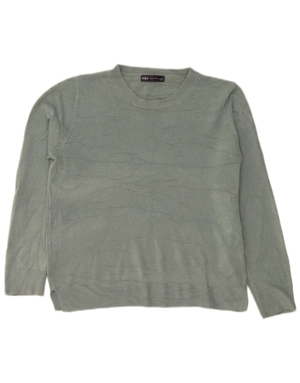 Marks & Spencer Womens Crew Neck Jumper Sweater UK 14 Large Green Acrylic