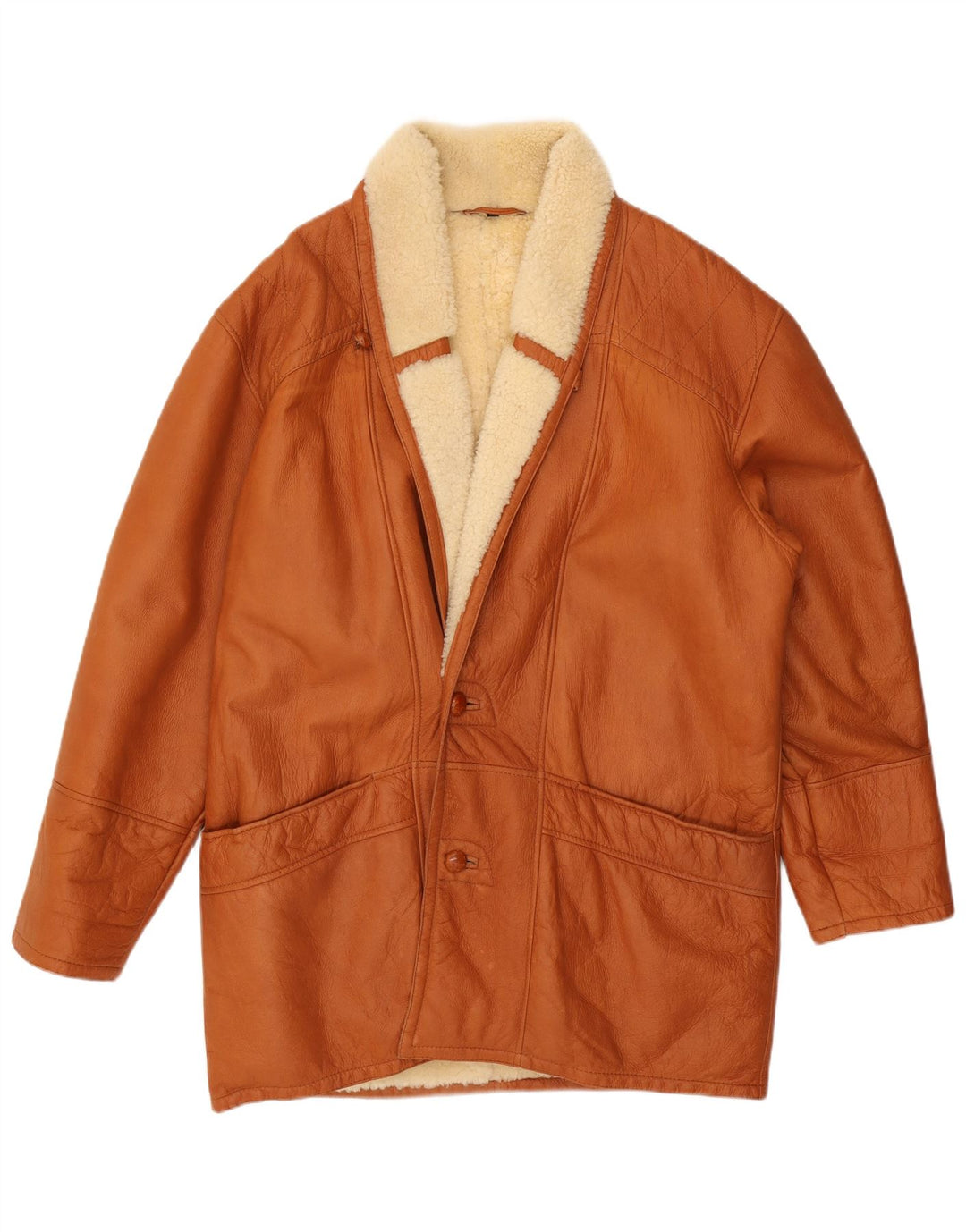 VINTAGE Mens Shearling Overcoat IT 50 Large Brown Shearling