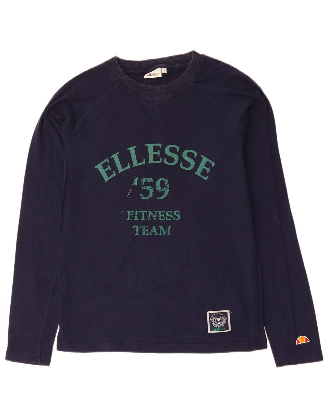 ELLESSE Mens Graphic Top Long Sleeve Small Navy Blue Cotton