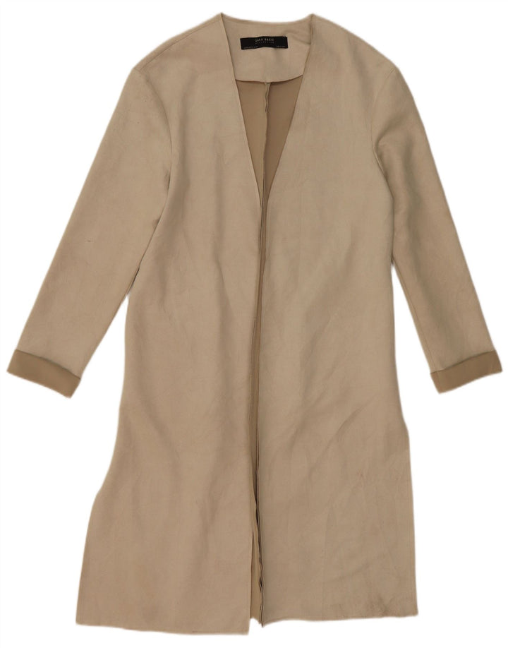 Zara Womens Open Oversized Overcoat UK 6 XS Beige Polyester