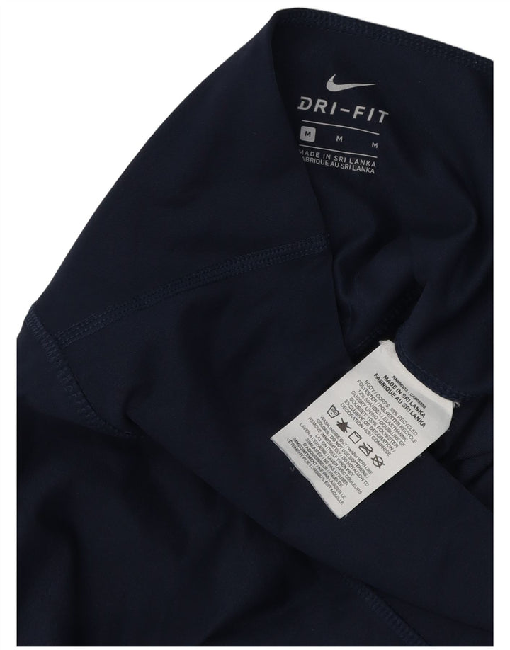 NIKE Womens Dri Fit Leggings UK 12 Medium Navy Blue Polyester
