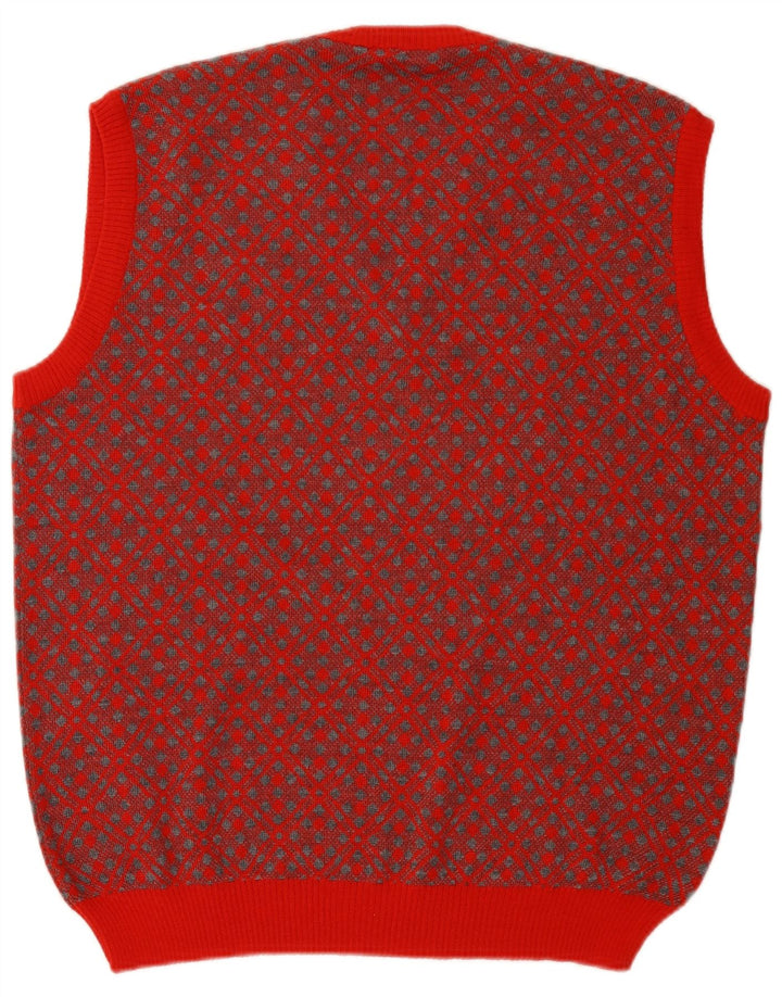 Vintage Mens Vest Tank Top Large Red Geometric Wool