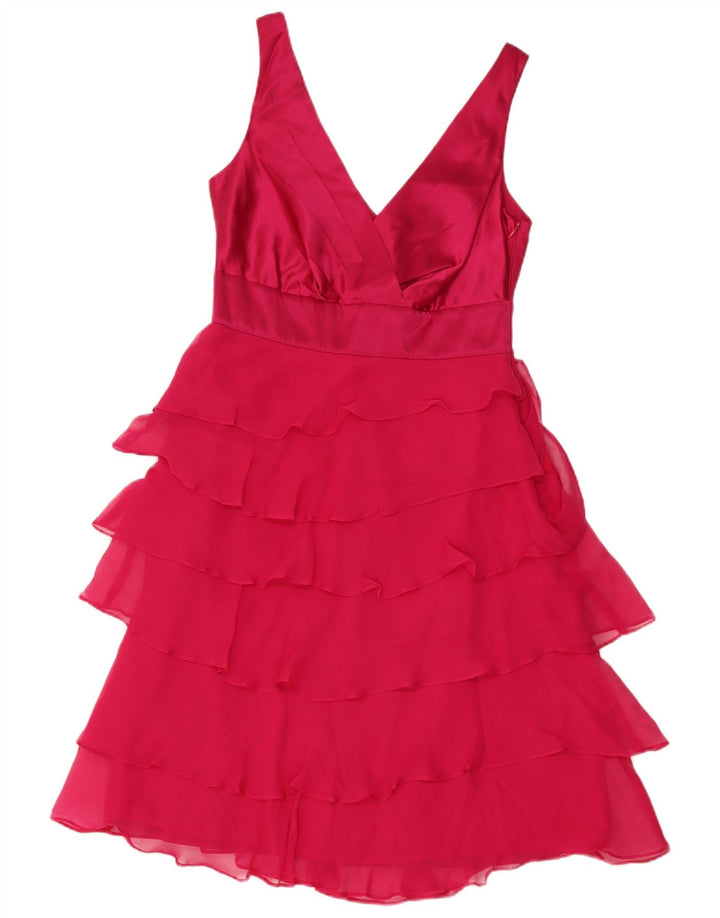 Monsoon Womens Tiered Dress UK 8 Small Pink Silk