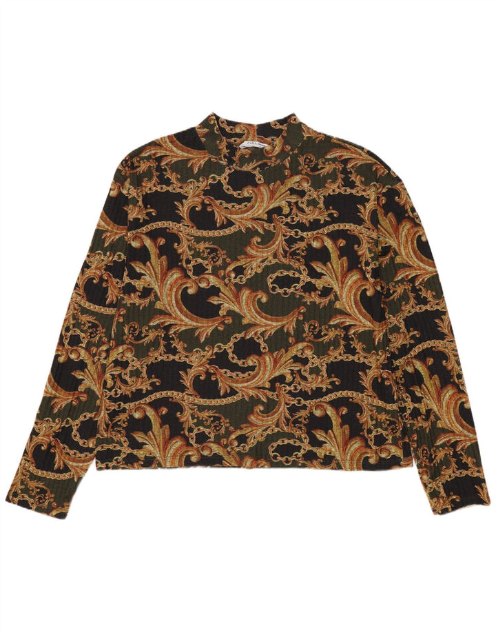 Zara Womens Long Sleeve Blouse Top UK 14 Medium Khaki Paisley Polyester