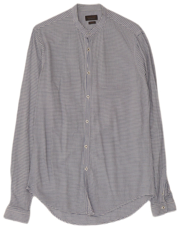 Zara Mens Slim Fit Shirt Medium Blue Pinstripe