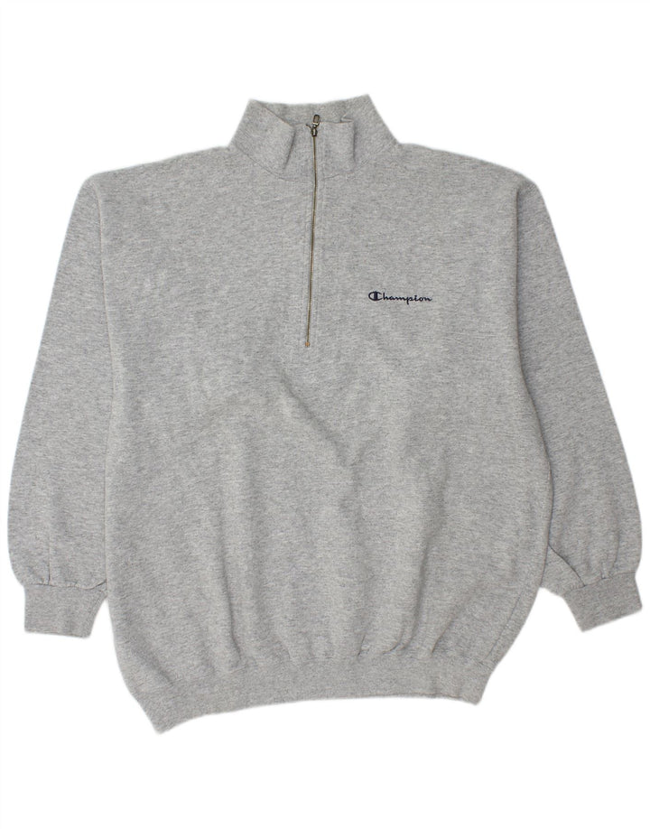 CHAMPION Mens Zip Neck Sweatshirt Jumper 2XL Grey Cotton