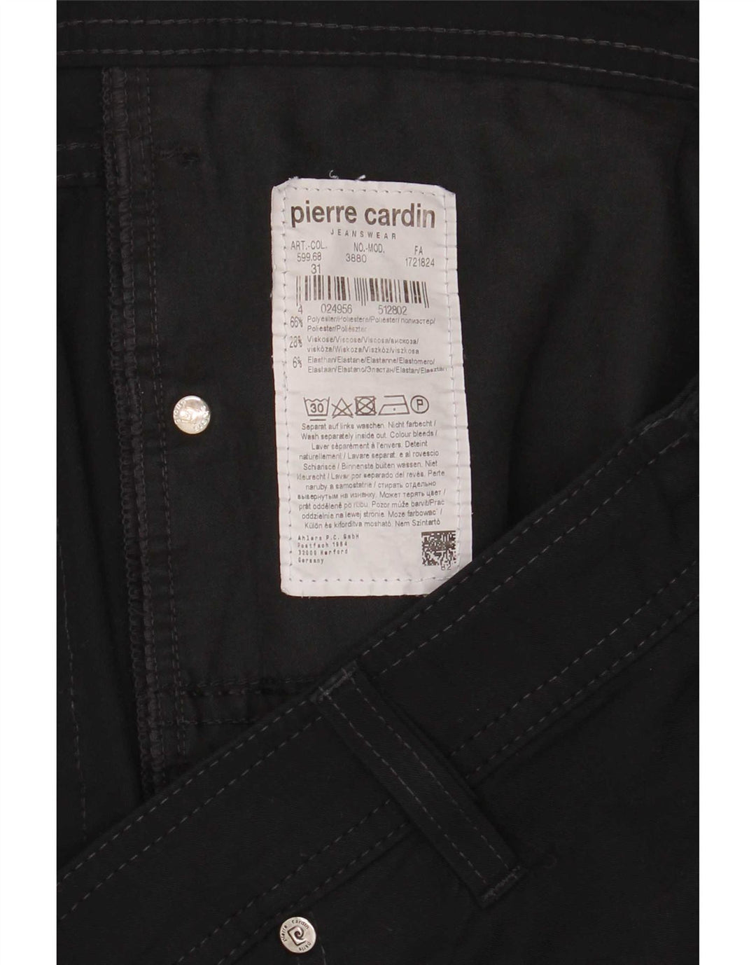 Pierre Cardin Mens Straight Jeans W46 L34 Black Polyester