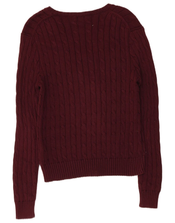 Polo Ralph Lauren Womens V-Neck Jumper Sweater UK 14 Large Maroon Cotton