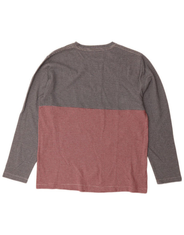 French Connection Mens Top Long Sleeve Large Grey Pinstripe Cotton