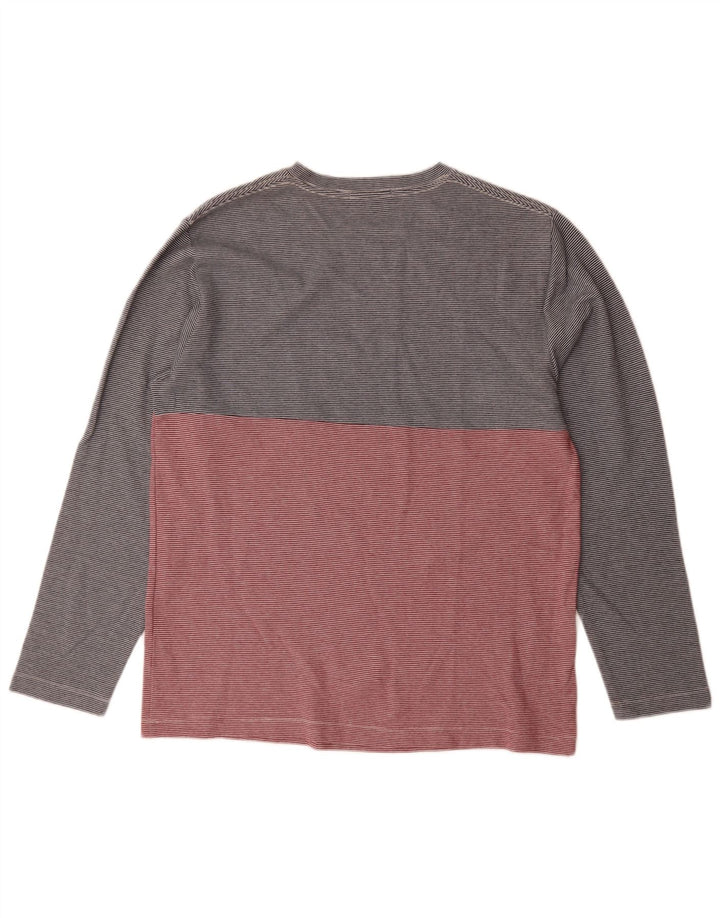 French Connection Mens Top Long Sleeve Large Grey Pinstripe Cotton