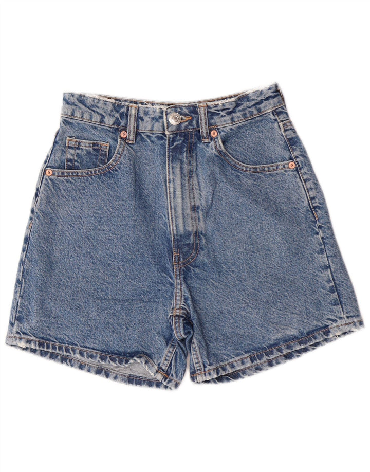 Zara Womens High Waist Denim Shorts EU 34 2XS W24 Blue Cotton Classic