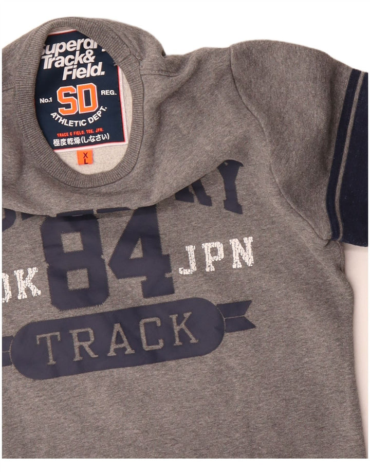 Superdry Mens Graphic Sweatshirt Jumper XL Grey Colourblock Cotton