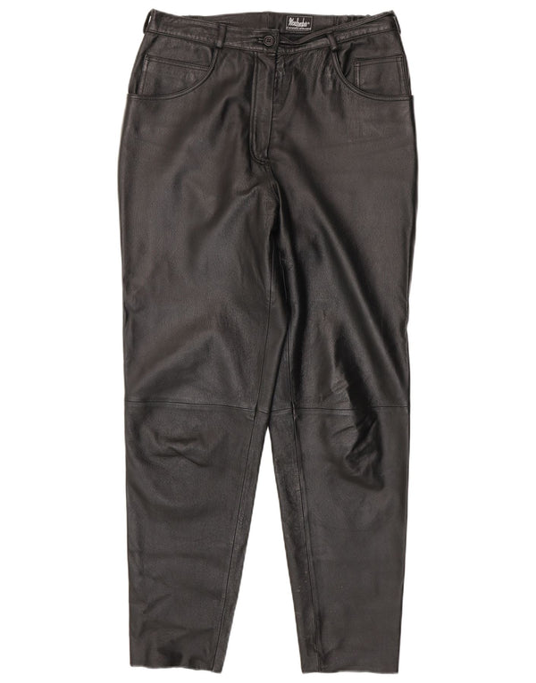 Woodpecker Womens Tapered Leather Trousers UK 16 Large W34 L31 Black