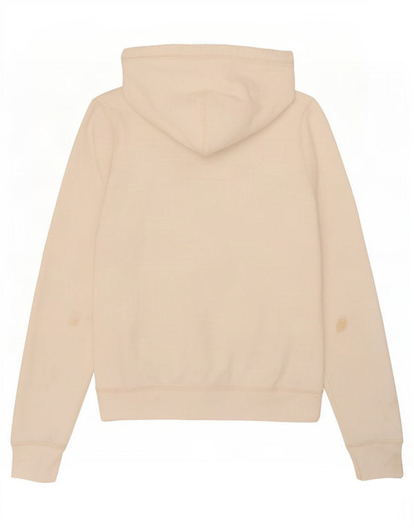 Hollister Womens Graphic Zip Hoodie Sweater UK 12 Medium White Cotton