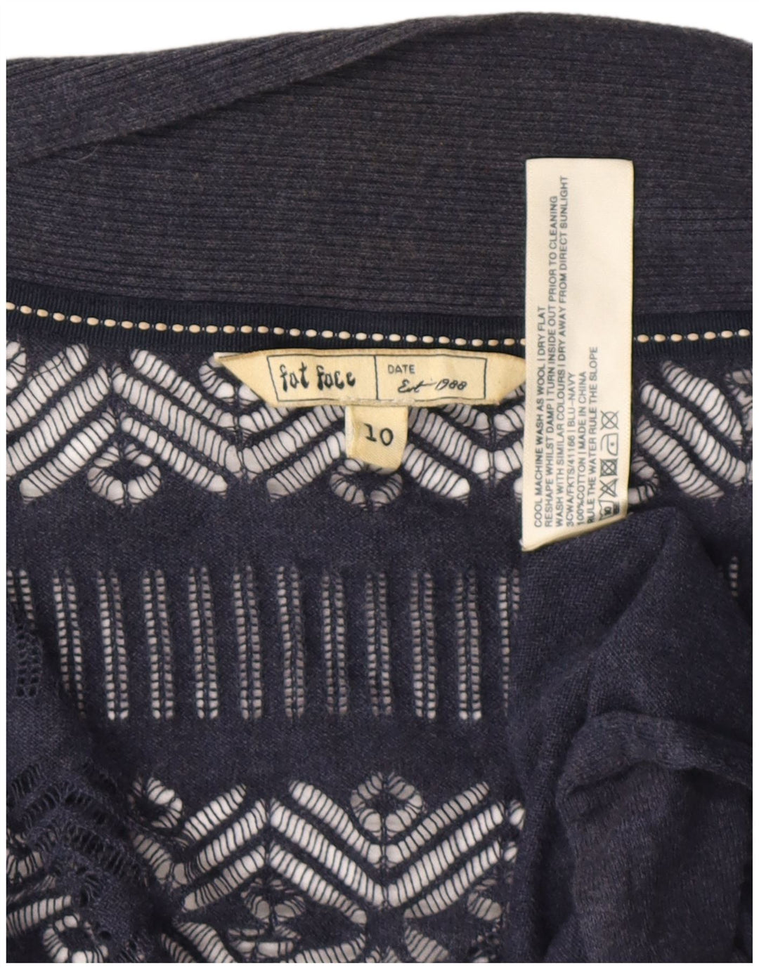 Fat Face Womens Asymmetric Cardigan Sweater UK 10 Small Navy Blue Cotton