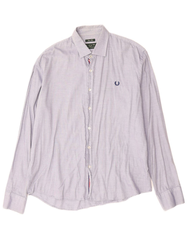 FRED PERRY Mens Slim Fit Shirt 2XL Blue Cotton