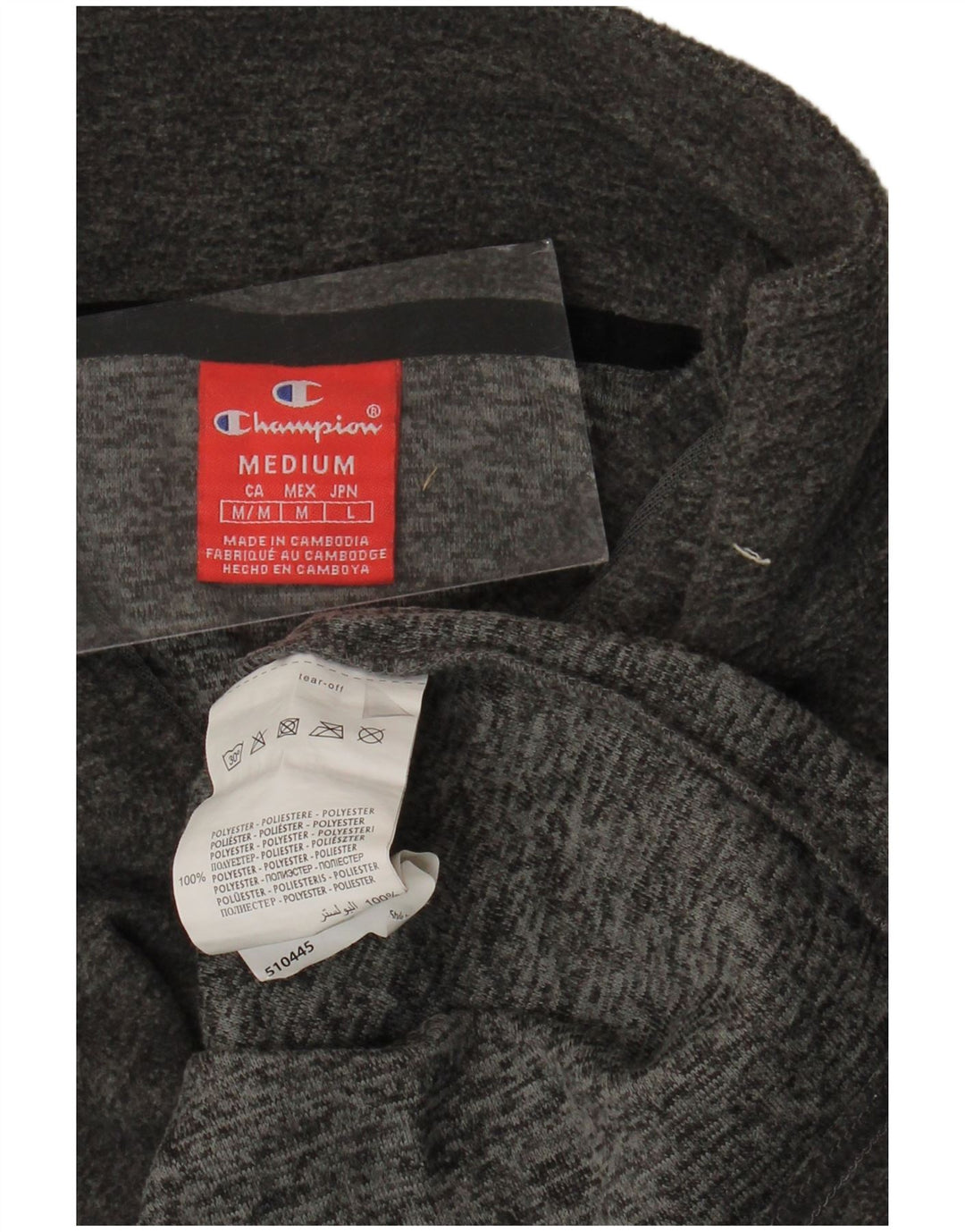 CHAMPION Mens Zip Neck Fleece Jumper Medium Grey Flecked Polyester