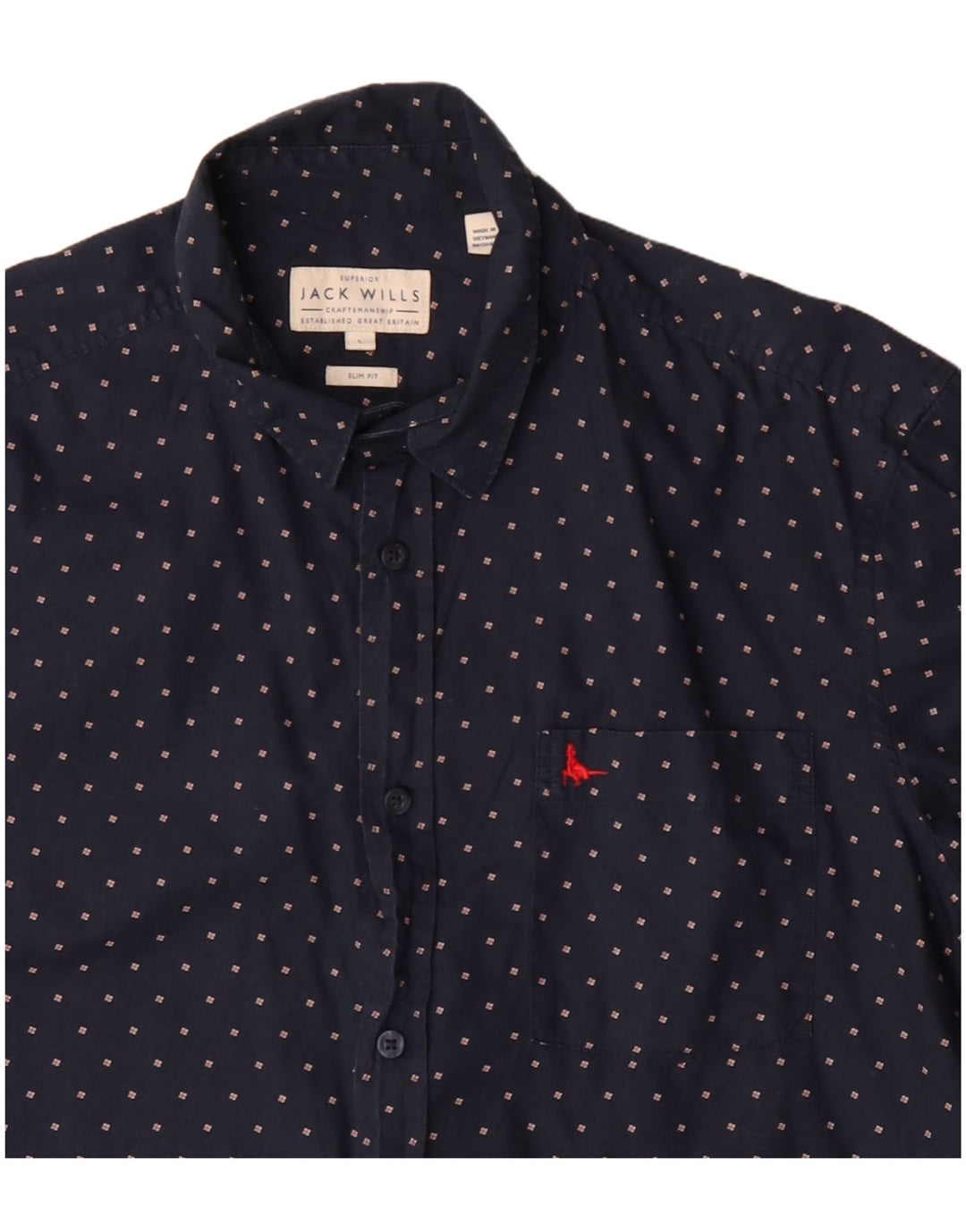 Jack Wills Mens Slim Fit Shirt Large Navy Blue Spotted Cotton
