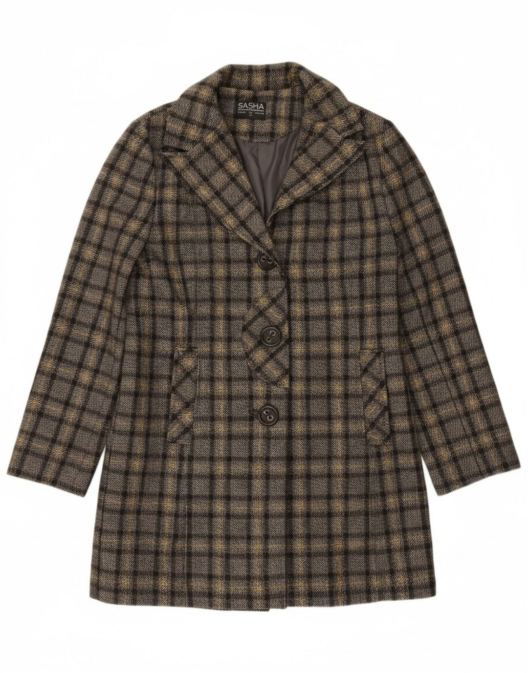 SASHA Womens Overcoat UK 12 Medium  Grey Check Wool