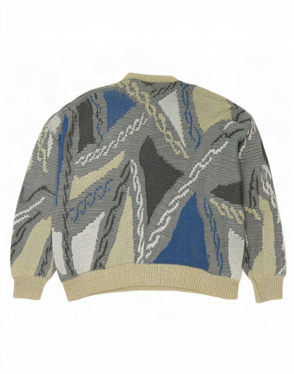 Vintage Mens Abstract Pattern Crew Neck Jumper Sweater Large Multicoloured