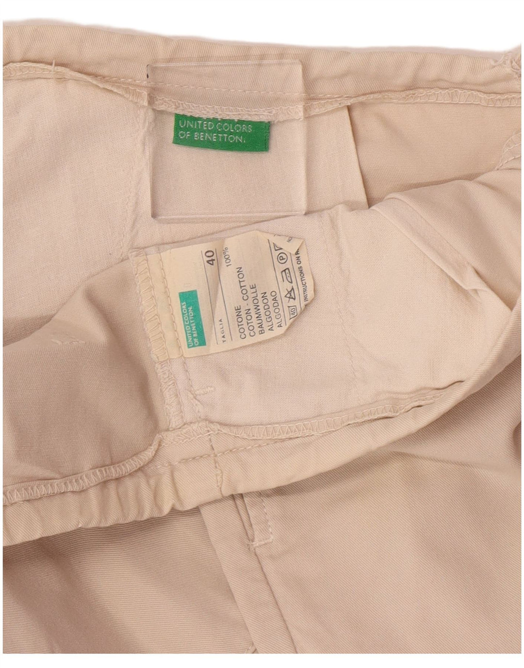 Benetton Womens Straight Cargo Trousers IT 40 Small W30 L32 Beige Cotton