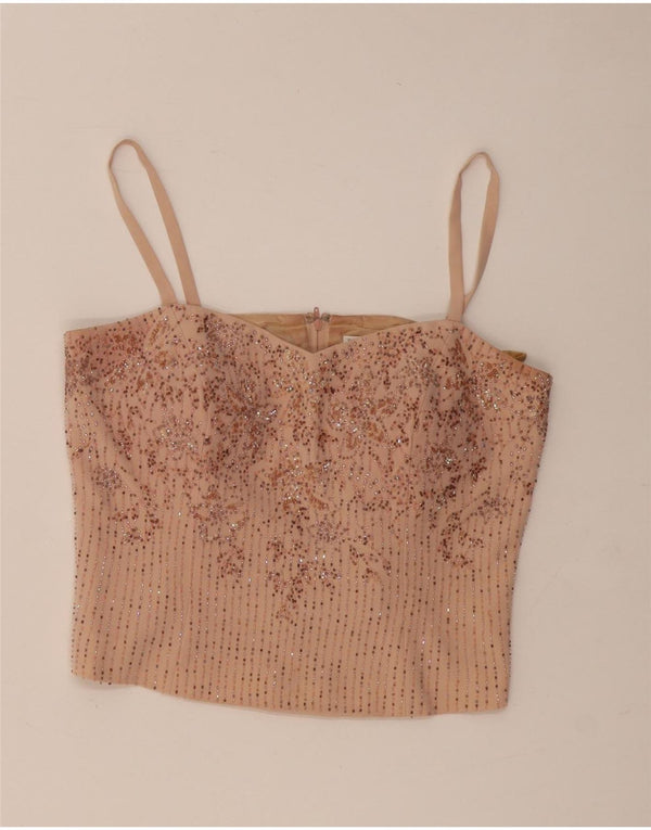 Musani Couture Womens Crop Cami Top UK 16 Large  Beige Floral Triacetate
