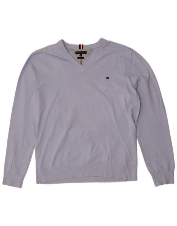 Tommy Hilfiger Womens V-Neck Jumper Sweater UK 22 3XL Blue Cotton