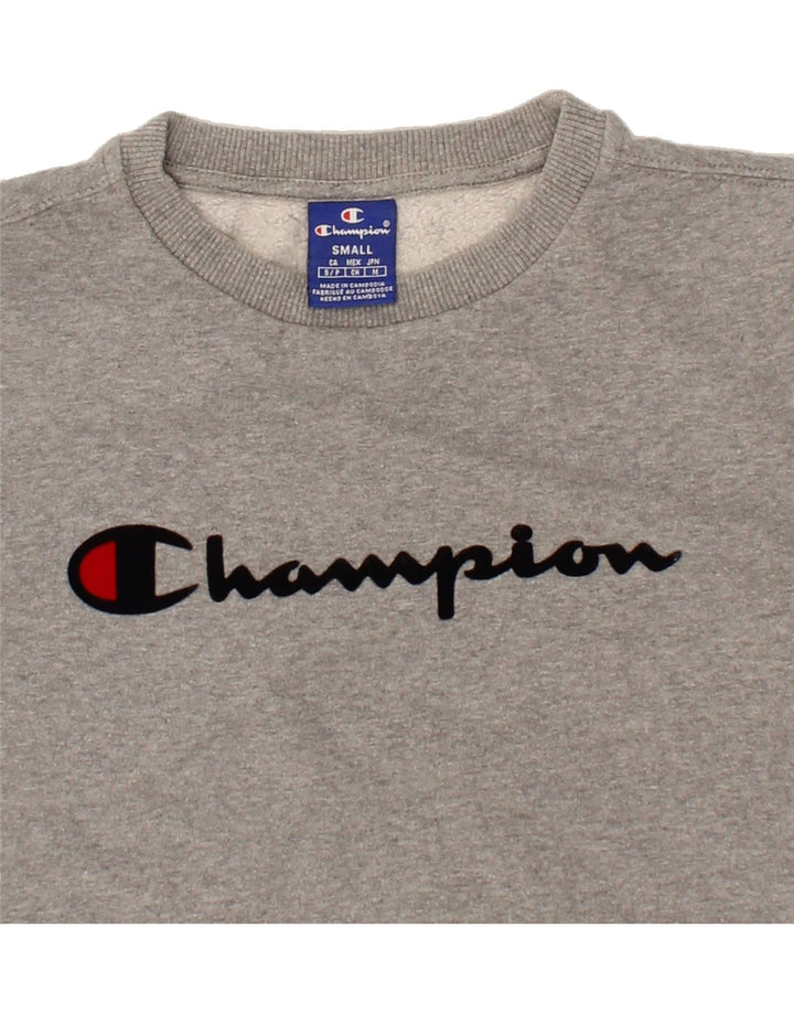 CHAMPION Womens Oversized Graphic Sweatshirt Jumper UK 10 Small Grey Vintage Champion and Second-Hand Champion from Messina Hembry 