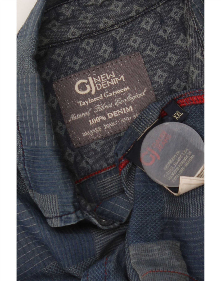 Gaudi Mens Shirt 2XL Blue Patchwork Cotton