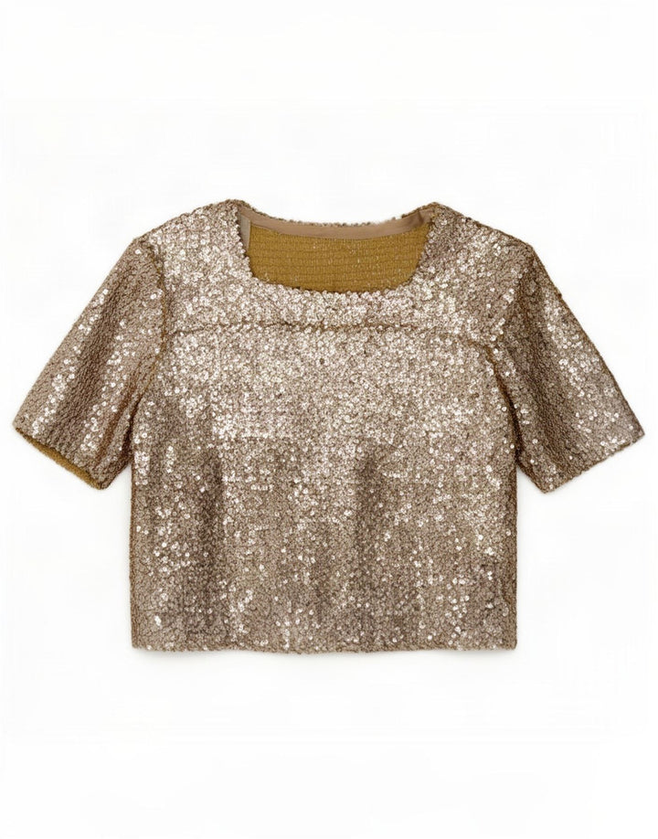Vintage Womens Sequin Blouse Top UK 12 Medium Gold