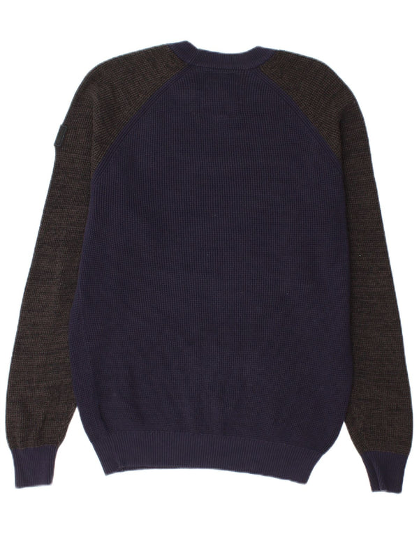 G-Star Mens Crew Neck Jumper Sweater Medium Navy Blue Colourblock Cotton