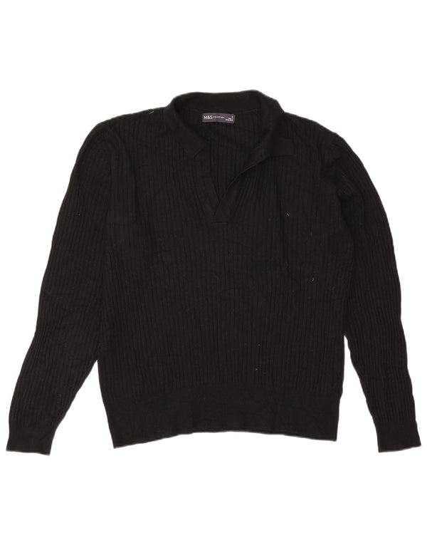 Marks & Spencer Womens Polo Neck Jumper Sweater UK 16 Large Black Viscose