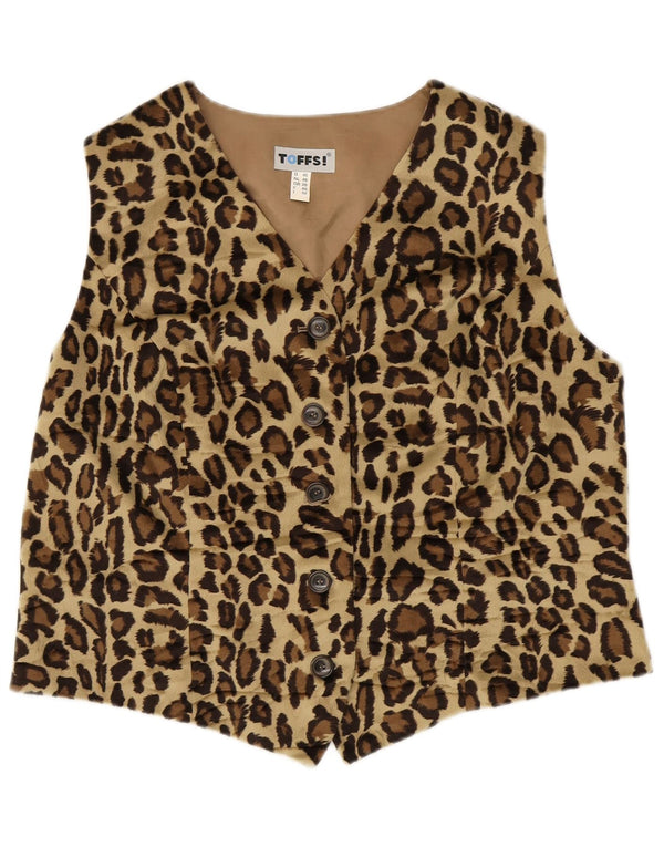 TOFFS! Womens Waistcoat UK 20 2XL Brown Animal Print