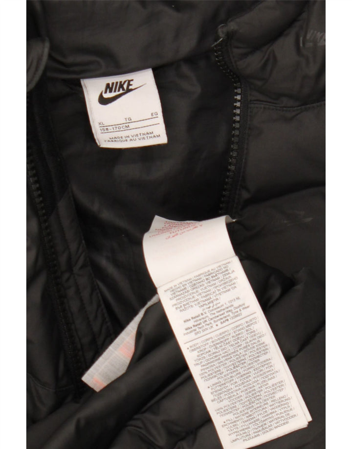 Nike Boys Graphic Hooded Padded Jacket 13-14 Years XL Black Polyester