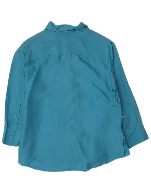 Andrea Mare Womens 3/4 Sleeve Shirt Blouse UK 10 Small Blue Silk