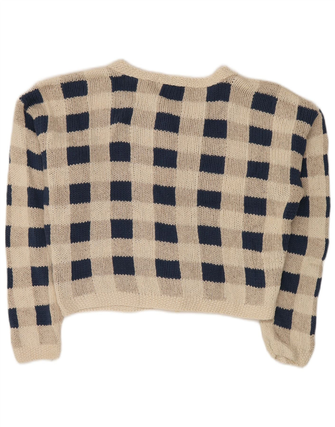 Eddie Bauer Womens Crop Cardigan Sweater UK 14 Medium Grey Check Silk