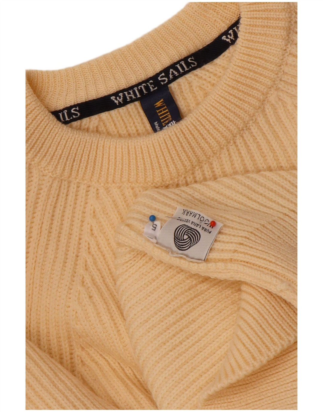 White Sails Mens Crew Neck Jumper Sweater Medium Beige Wool