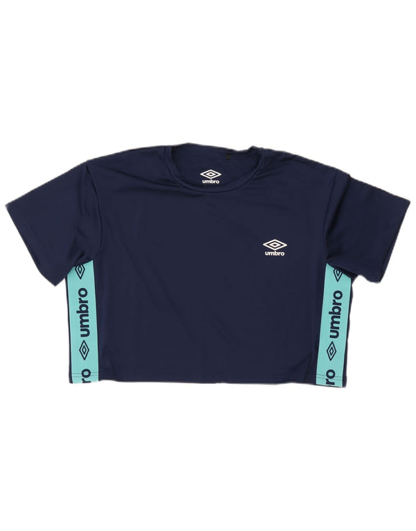 Umbro Womens Crop Graphic T-Shirt Top UK 18 XL Navy Blue Colourblock