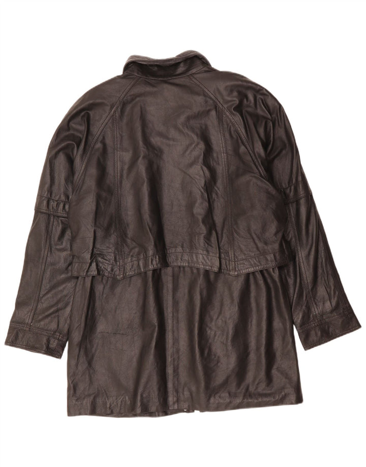 Vintage Womens Oversized Leather Coat UK 16 Large Black