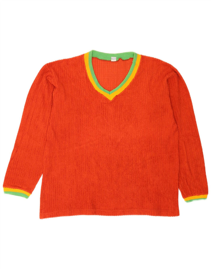 Vintage Womens Top Long Sleeve US 8 Medium Orange Colourblock Cotton