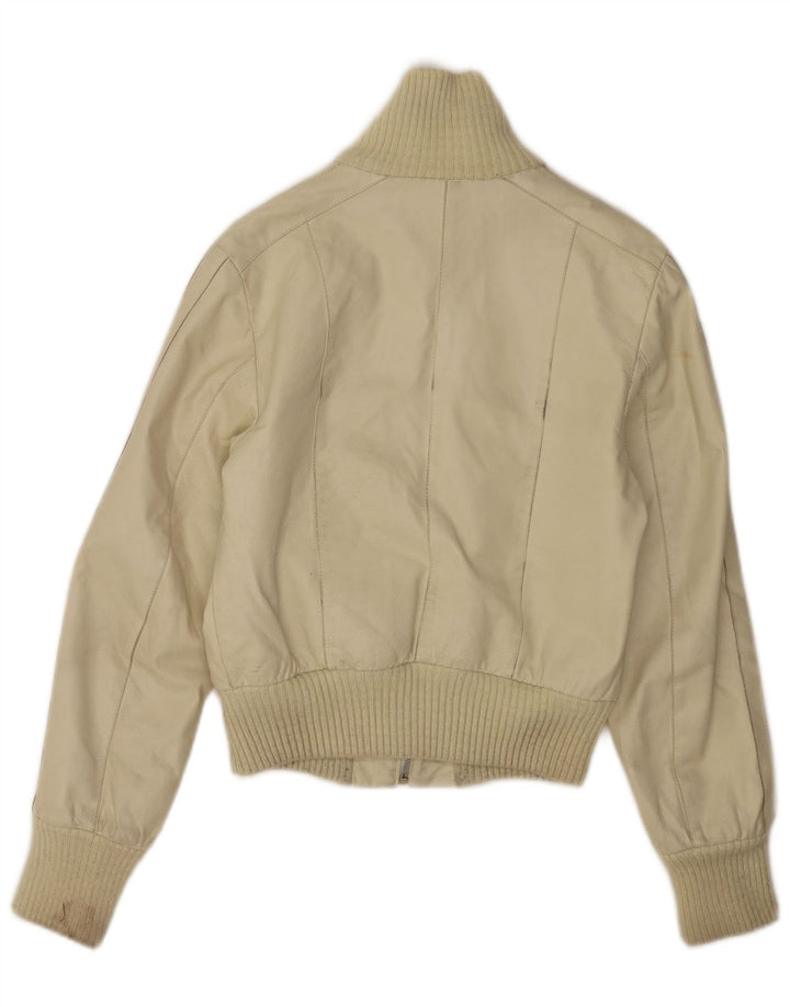 Vintage Womens Crop Leather Jacket IT 40 Small Off White Leather