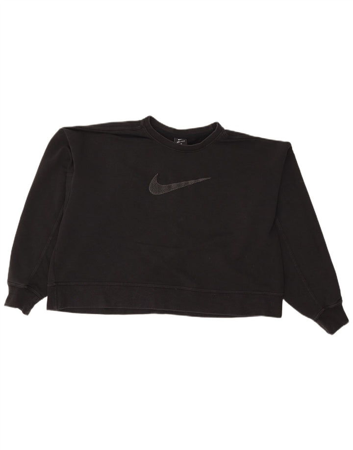 Nike Womens Crop Graphic Oversized Sweatshirt Jumper UK 16 Large Black