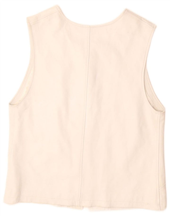 VINTAGE Womens Leather Gilet UK 12 Medium White